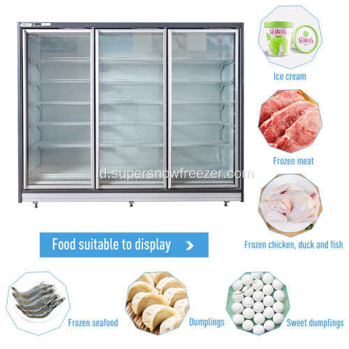 Pintu kaca ganda display supermarket freezer vertikal